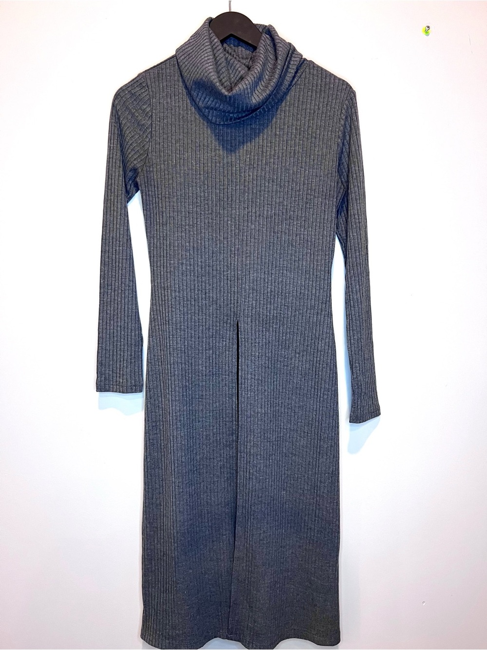 Cato Gray Ribbed Turtleneck Midi Dress Long Sleeve Side Slit Bodycon Small